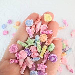 Clearance 350x Pastel Ocean Themed Acrylic Beads Seahorse Starfish Fish Shell Bulk Beads