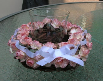 Kerzenhalter mit Rosen / Floral Kerzenhalter / Wicker Kerzenhalter