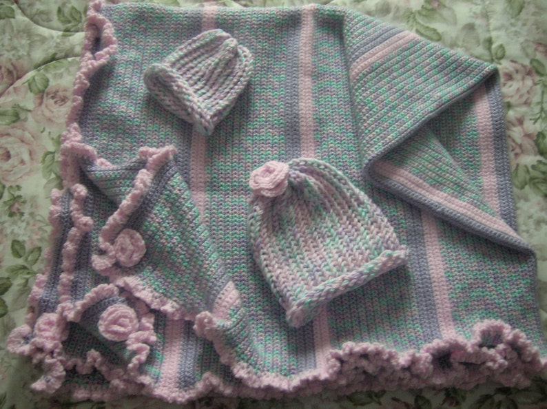 - Crocheted Quilt Blanket Throw Blanket Blanket for Girls with Matching Hats Infant and Toddler Size
