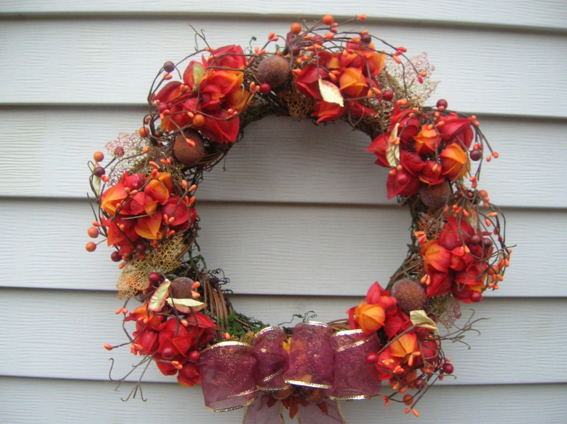 Fall Wreath With Chinese Lantern Flowers | Etsy