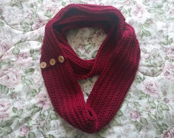 Red Infinity Scarf with Buttons