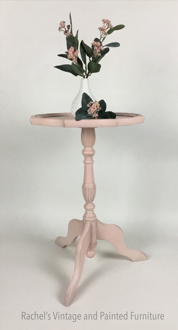 Pink Side Table Vintage Blush Furniture Pedestal Lamp Coffee Shabby Chic