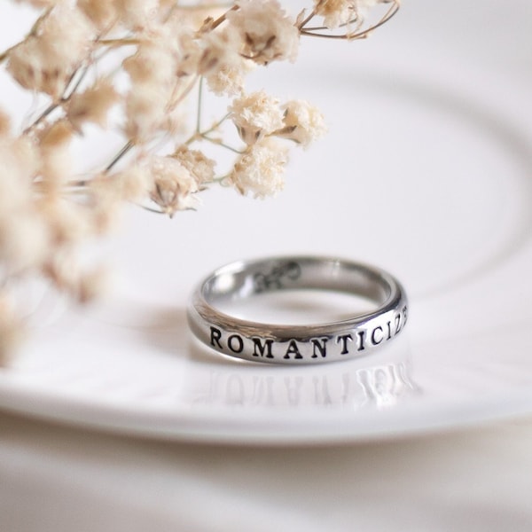 Romanticize Ring Silver, Engraved Ring, Coquette Jewelry, Dark Academia Jewelry, Personalized Ring, Stainless Steel Rings, Romantic Jewelry