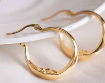 Gold Moon Hoop Earrings Celestial Jewelry Vintage Style Jewelry Fall earrings Gold Magical Fairy Jewelry Alternative Jewelry Gift For Her