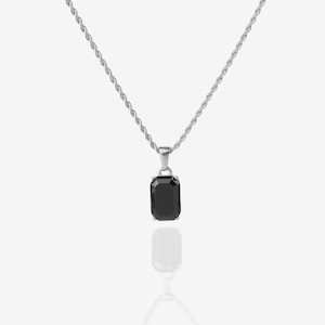 Black Onyx Stone Necklace, Silver Steel Gem Jewelry, Classy Unique Jewellery, Vintage style, Stainless Steel Necklace, Antique Style