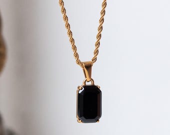Black Onyx Stone Necklace 18k Gold Plated Gem Jewelry Classy Unique Jewelery Vintage style Stainless Steel Dainty Necklace Gift For Her