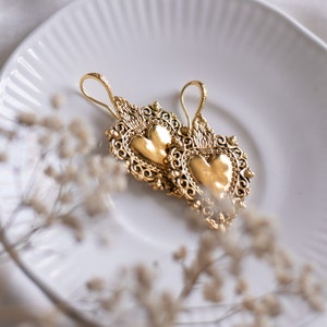 Gold Heart Earrings Vintage Style Jewelery Antique Victorian Jewelery Dangle Heart Earring Gift for Her Alternative Earrings For Spring image 4