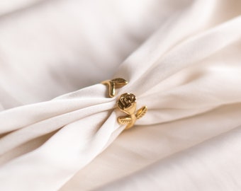 Rose Ring Gold, Adjustable Rings, Nature Flower Jewelry, Cottagecore Spring Jewelry, 18K Gold plated Rings, Vintage Romantic Jewelry