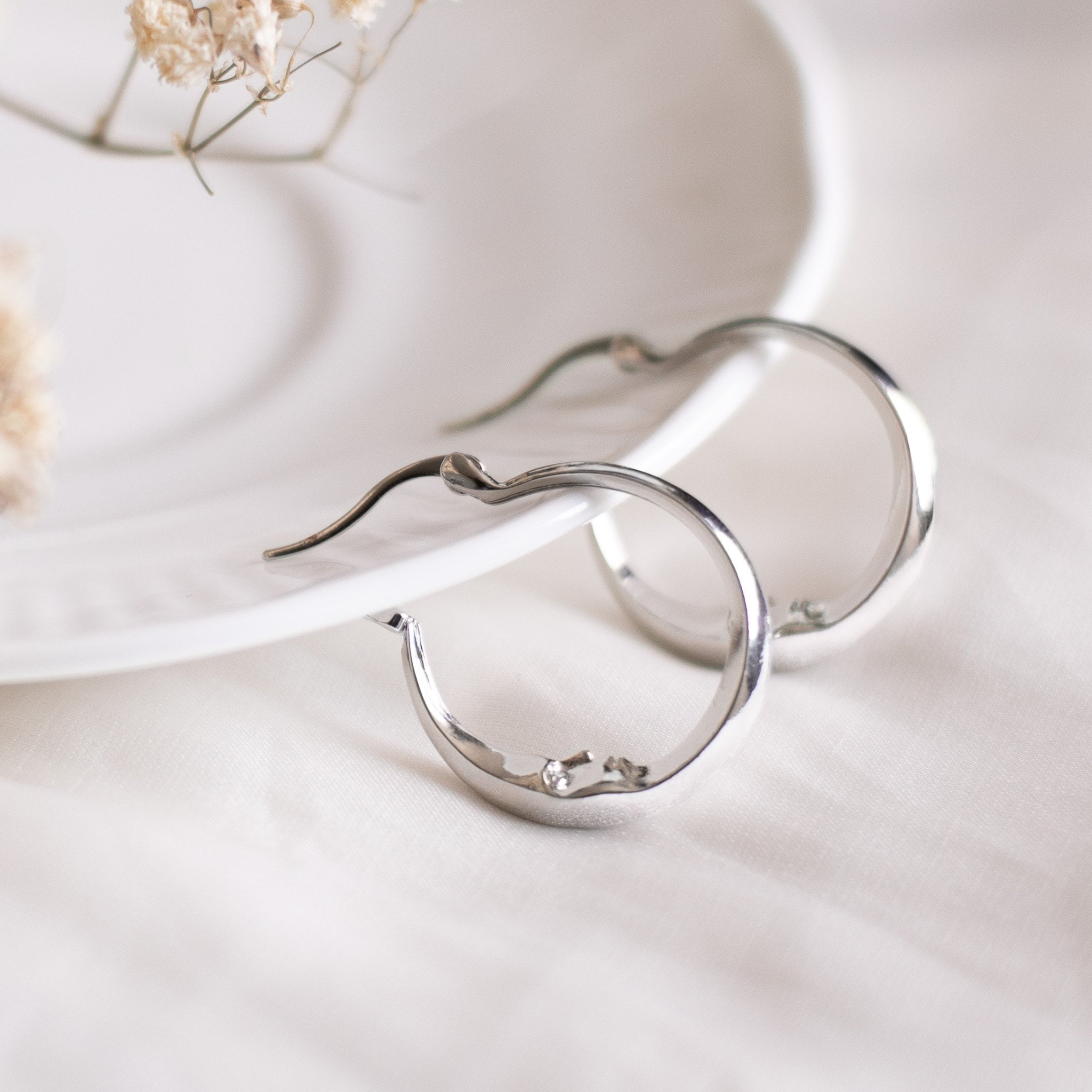 Silver Moon Hoop Earrings Celestial Jewelry Vintage Style Jewelry Fall earrings Silver Magical Fairy Jewelry Gift For Her