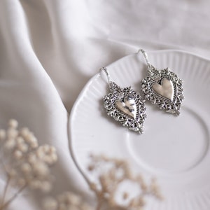 Silver Heart Earrings Vintage Style Jewelery Antique Victorian Jewelery Dangle Heart Earring Gift for Her Alternative Earrings For Spring image 6