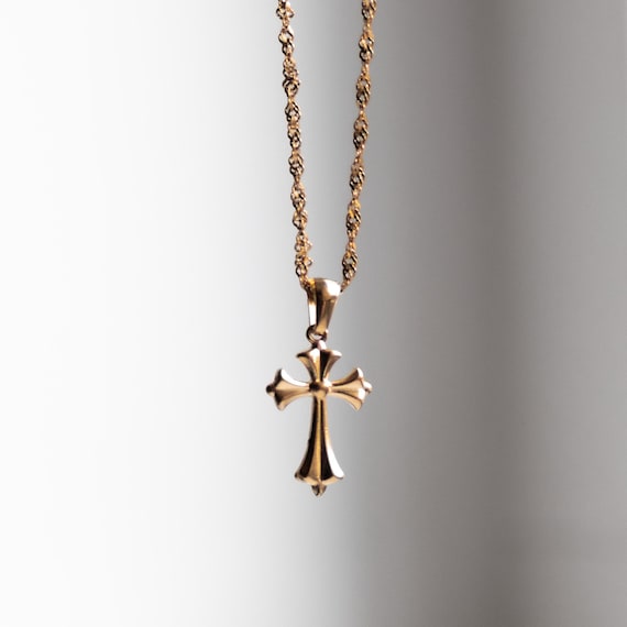 Gold Cross Necklace 18k Gold Plated Crucifix Charm Antique Style Necklace Vintage Jewelry Coquette Necklace Romantic Jewellery