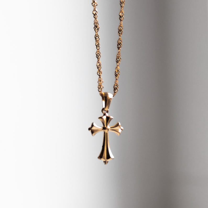 Gold Cross Necklace 18k Gold Plated Crucifix Charm Antique Style Necklace Vintage Jewelry Coquette Necklace Romantic Jewelery image 1