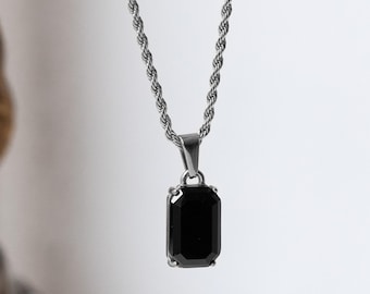 Black Onyx Stone Necklace Silver Gem Stone Jewelry Classy Unique Jewelery Vintage style Stainless Steel Dainty Necklace Gift For Her