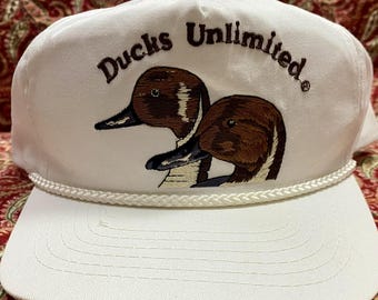 Ducks Unlimited Embroidered Hat White Snapback Ballcap 1990s Vintage