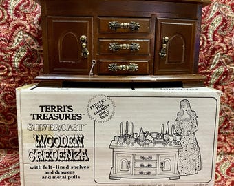 NIB Wooden Credenza Terri's Treasures Silvercast Imperial Toy Corp./Sears 1981 Vintage Doll Furniture