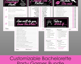 11 Custom Bachelorette Party Games | Fun Games | Instant Download | Personalized Game Bundle | Make it your own theme