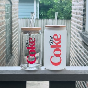 Diet Coke Glass Can Tumbler | Pop Brand Can Glass | Birthday Gift | Soda Can Glass | Frosted Can Gift | Dt Coke Drinkware
