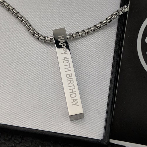 Mens Personalised Custom Name Bar Necklace Chunky Silver Etsy
