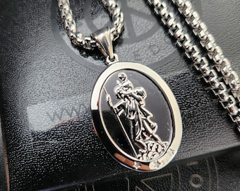 NEW Mens Personalised St Christopher Necklace Gift, Large Engraved Stainless Steel Travel Protection Necklace,  Fathers Day Gift