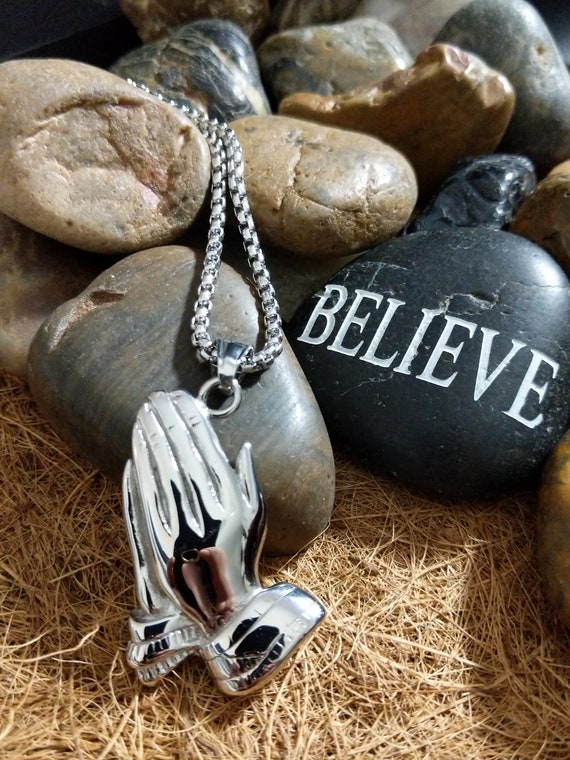Mens praying store hands necklace