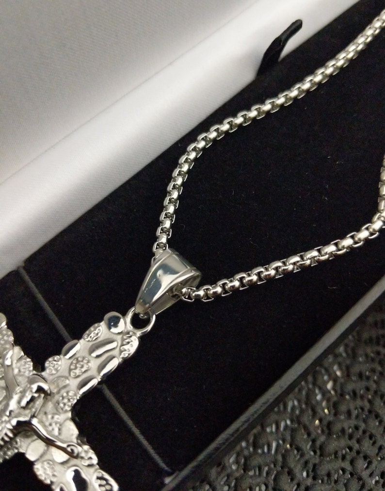 Mens Personalised Silver Crucifix Cross Necklace Engraved Etsy