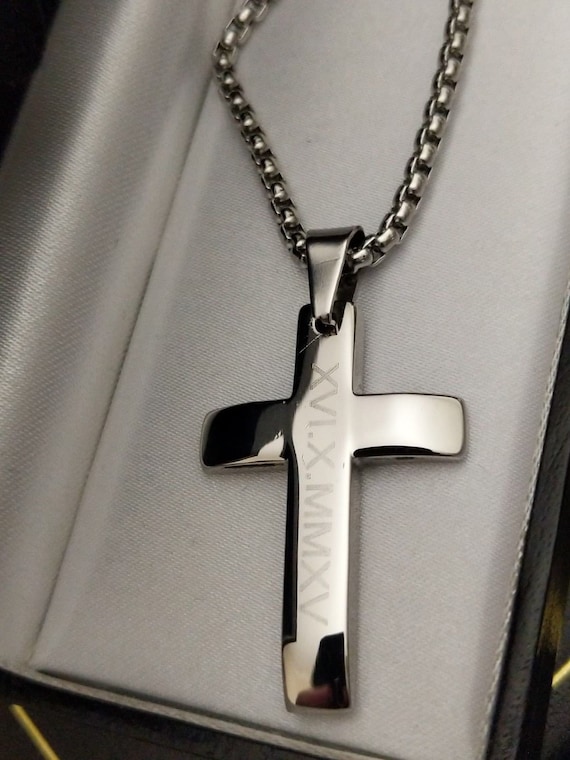 Mens Personalised Cross Necklace Silver 