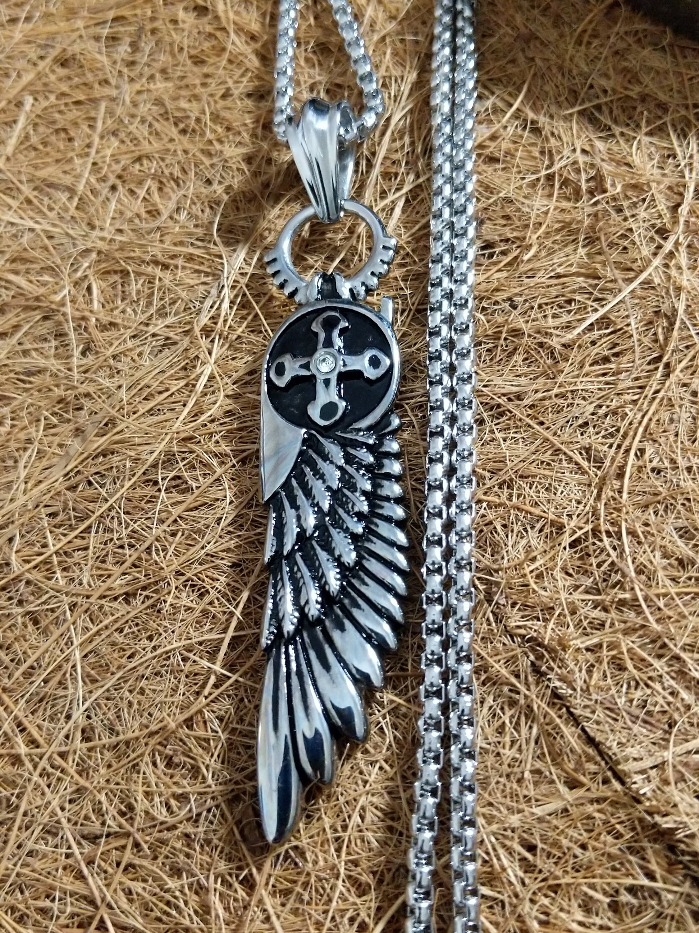 Mens Gothic Feather Cross Necklace Engraved Native Ethnic - Etsy