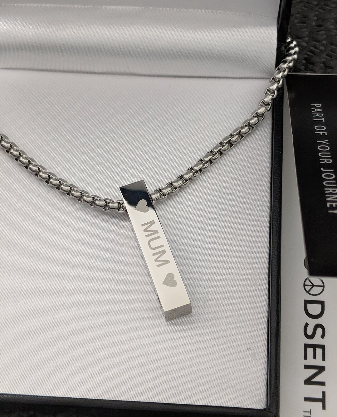 Personalised Name Bar Necklace, Chunky Silver Steel Personalised