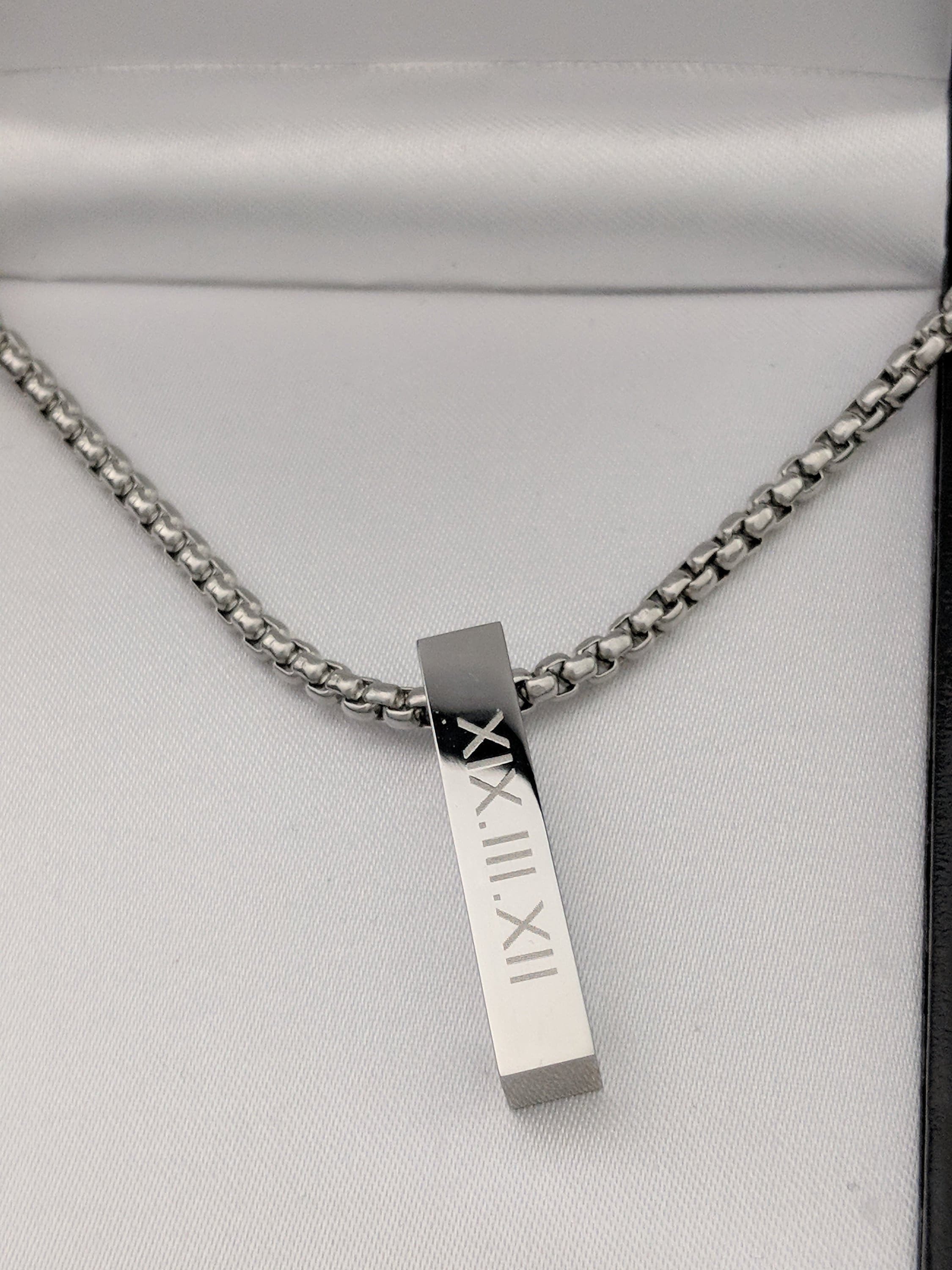 Ladies Personalised Engraved Chunky Steel Message Bar Necklace 18" 30" Gift UK
