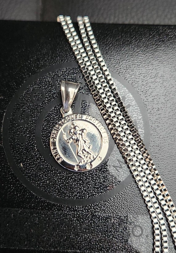 9CT Gold St Heiliger Christophorus Anhänger Halskette Mit 45.7cm Kette - 18mm, S