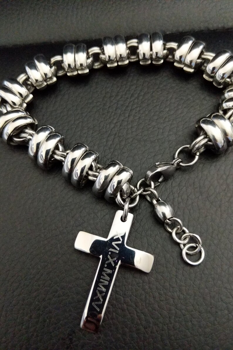 Silver cross bracelet mens Clearance
