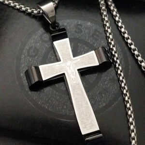 Mens Personalised Crucifix Cross Necklace, Engraved Black Stainless Steel Cross Pendant Necklace, Jesus Cross Crucifix  Gift