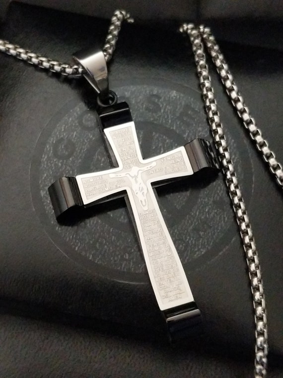 Mens Personalised Crucifix Cross Necklace Engraved Black - Mens Crucifix Cross Pendant Necklace Mens Personalised Crucifix Cross Necklace Engraved Black - Mens Crucifix Cross Pendant Necklace