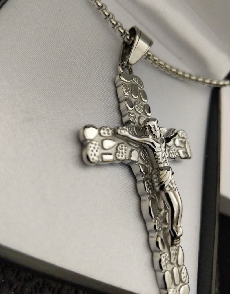 Mens Personalised Silver Crucifix Cross Necklace Engraved Etsy