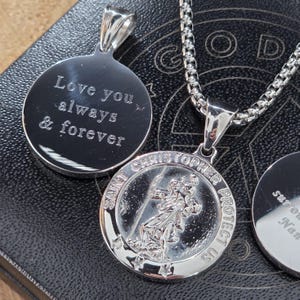 Men's Personalised Saint Christopher Necklace, Engraved Stainless Steel Travel Protection Pendant Necklace, Valentines Gift 画像 2
