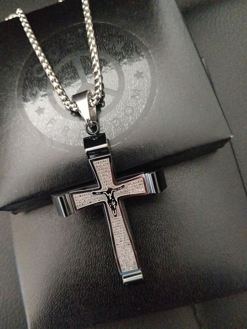 Mens Personalised Crucifix Cross Necklace Engraved Black Etsy UK