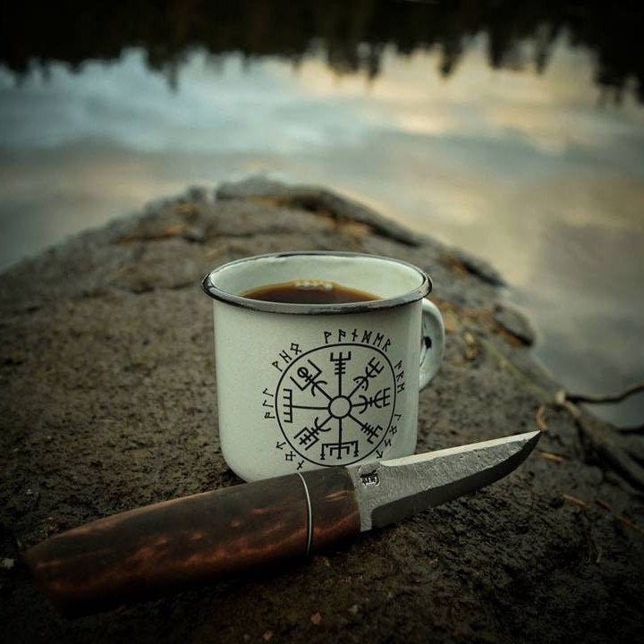 White Enamel Mug Cup Viking Compass Print Design Enamel Etsy