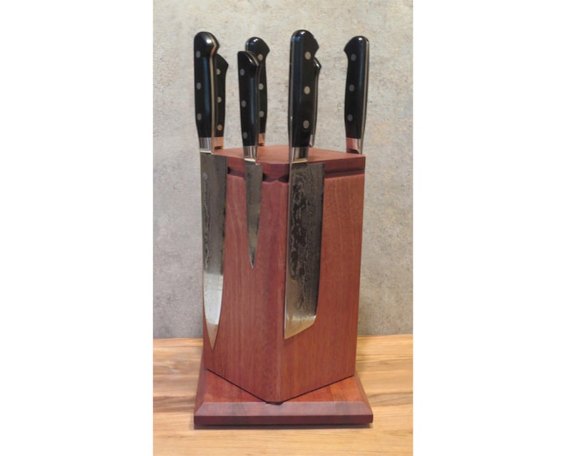 Rotating Knife Block Sapele Etsy