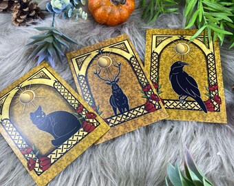 Postcard: Crow / Cat / Deer