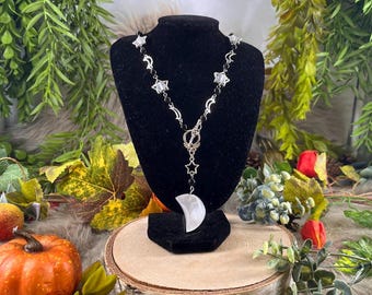 Moon Pendulum Necklace: Selenite (and Celestial Eye Obsidian)