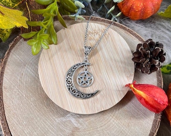 Moon and pentacle necklace