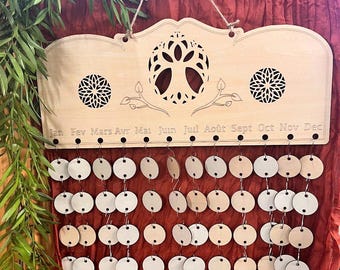 Wooden birthday calendar: tree of life