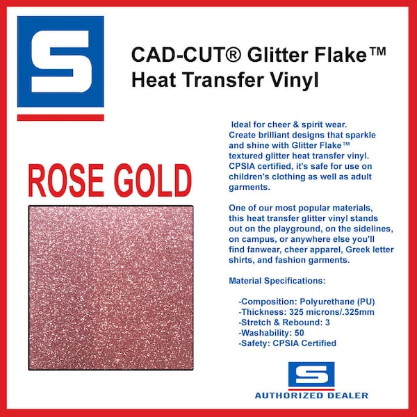 Stahls ROSE GOLD Glitter Flake Heat Transfer Vinyl for T-Shirt Cameo Cricut HTV - #1 Selling Htv in the world!