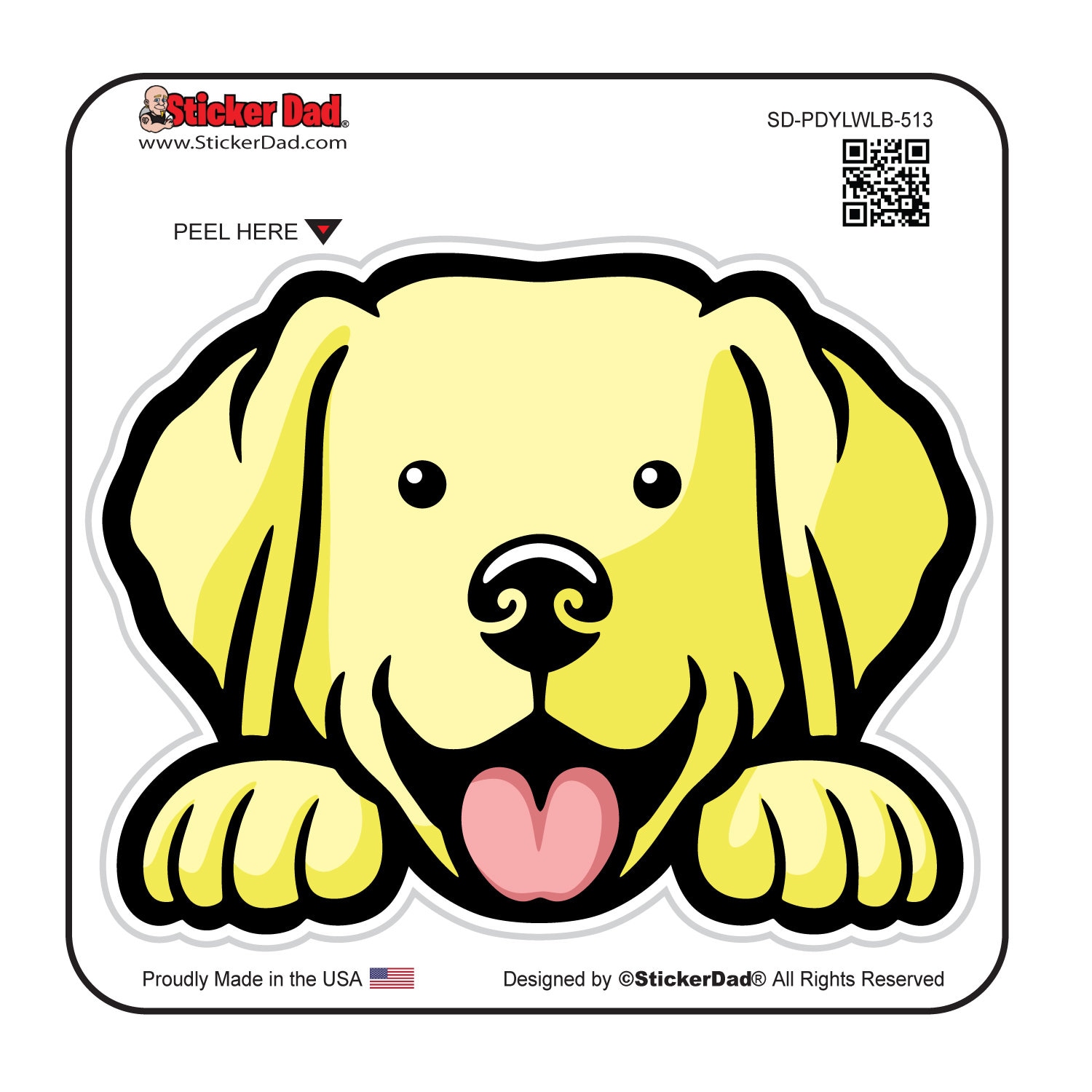 Peeking DOG Yellow LAB 513 (size: 5 inch) - Full Color Printed Vinyl Decal Hard Hat Helmet Window Sticker