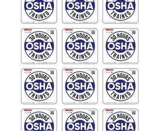 30時間 Osha トレーニング済み (12 パック) 2 インチ ラウンド ホワイト/ブルー フルカラー プリント ビニール デカール ハード ハット ヘルメット ウィンドウ ステッカー