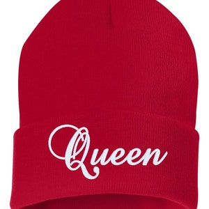 QUEEN Cuffed Embroidered Beanie Hat, Embroidered Gift, Lady, Woman, Girl, Winter Hat Unisex, Cuffed Beanie, Gift, Beanie