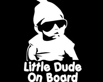 Little Dude on Board (Cool Carlos) Decal - 7" Vinyl Decal Window Sticker