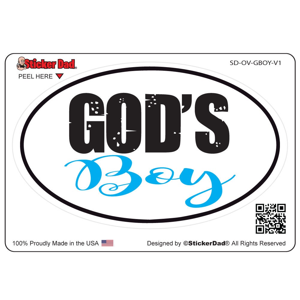 Oval GOD'S BOY V1- size: 5" - Full Color Printed Vinyl Decal Window Sticker - Cars, Trucks, Ipad, Notbooks, Etc.