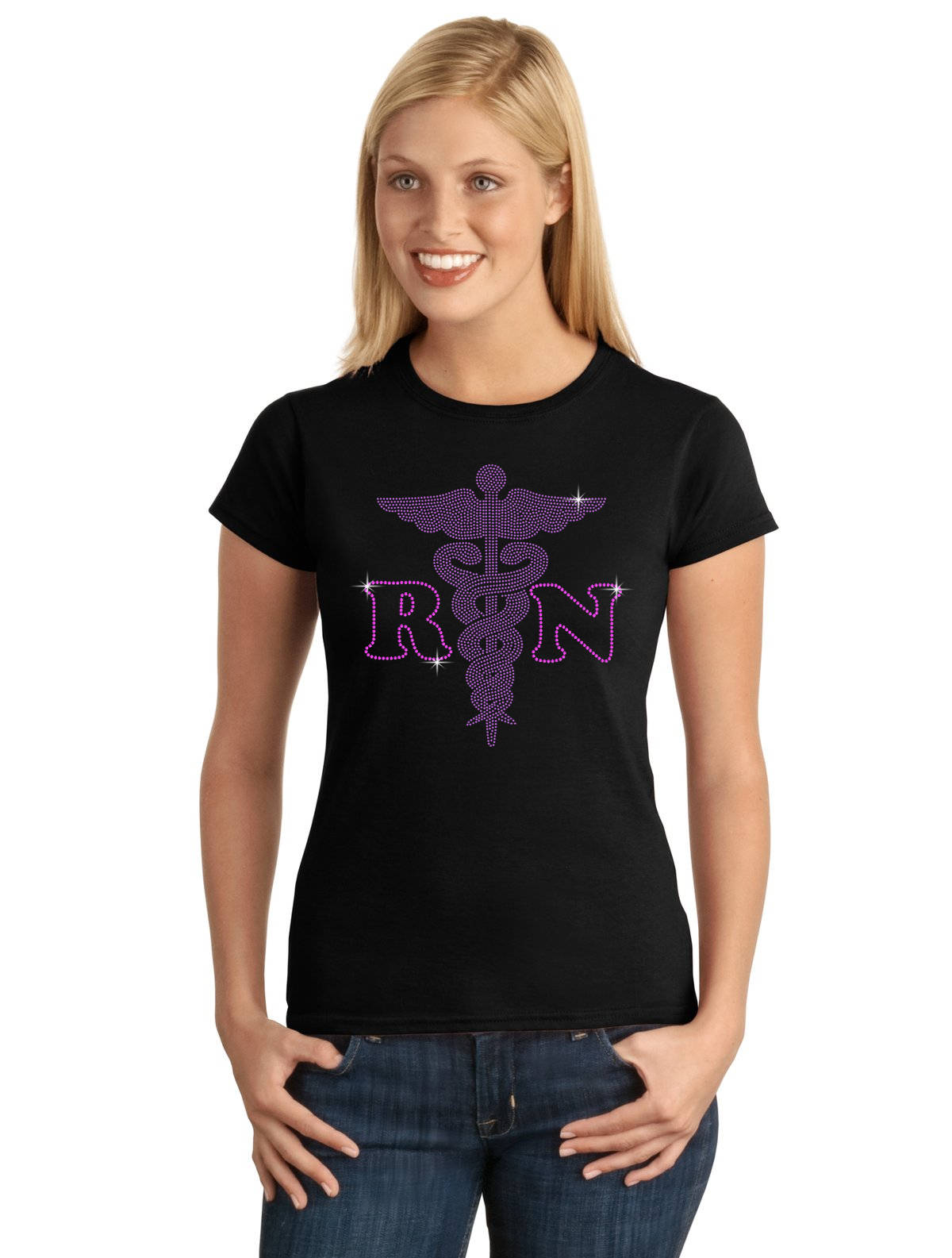 Registered Nurse R-N V1 SPANGLE BLING T-shirt by StickerDad®  - 100% Cotton Tee - High Quality - Made in the USA