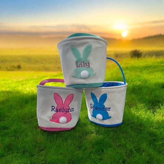 Personalized Easter Basket, Embroidered Name Easter Baskets, Kids Easter Gift,Bunny Basket for Kids, Easter Bags for Boys Girls Easter Gifts - Thumbnail 3